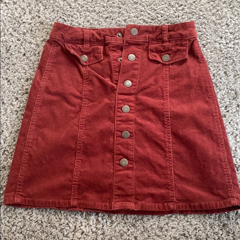 Maroon/Red corduroy skirt with buttons